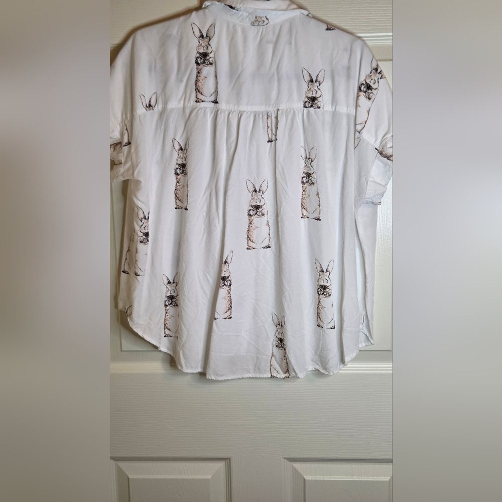 Jane + Delancey L White Bonnie Print Shrtslv Rayon Buttons Up Women’s Shirt - Picture 8 of 8
